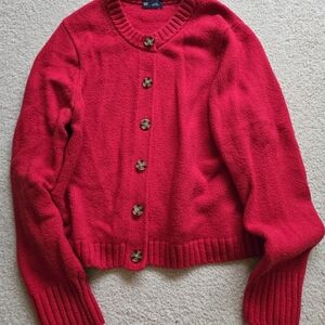 Classic Red Button-Up Sweater